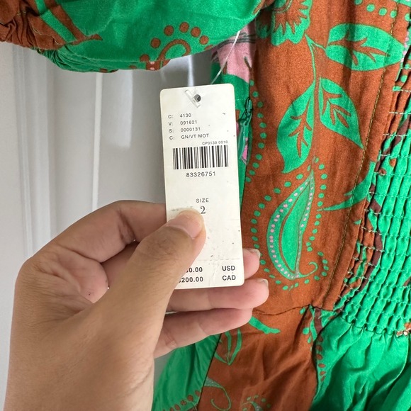 Anthropologie Maeve green puff sleeves floral sweetheart midi dress 2 vacation - Picture 8 of 11